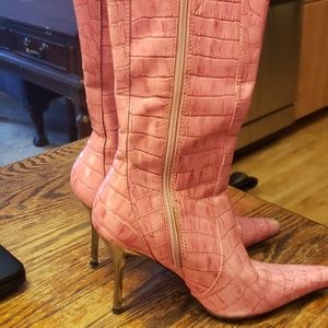 Pink Leather Snake Boots